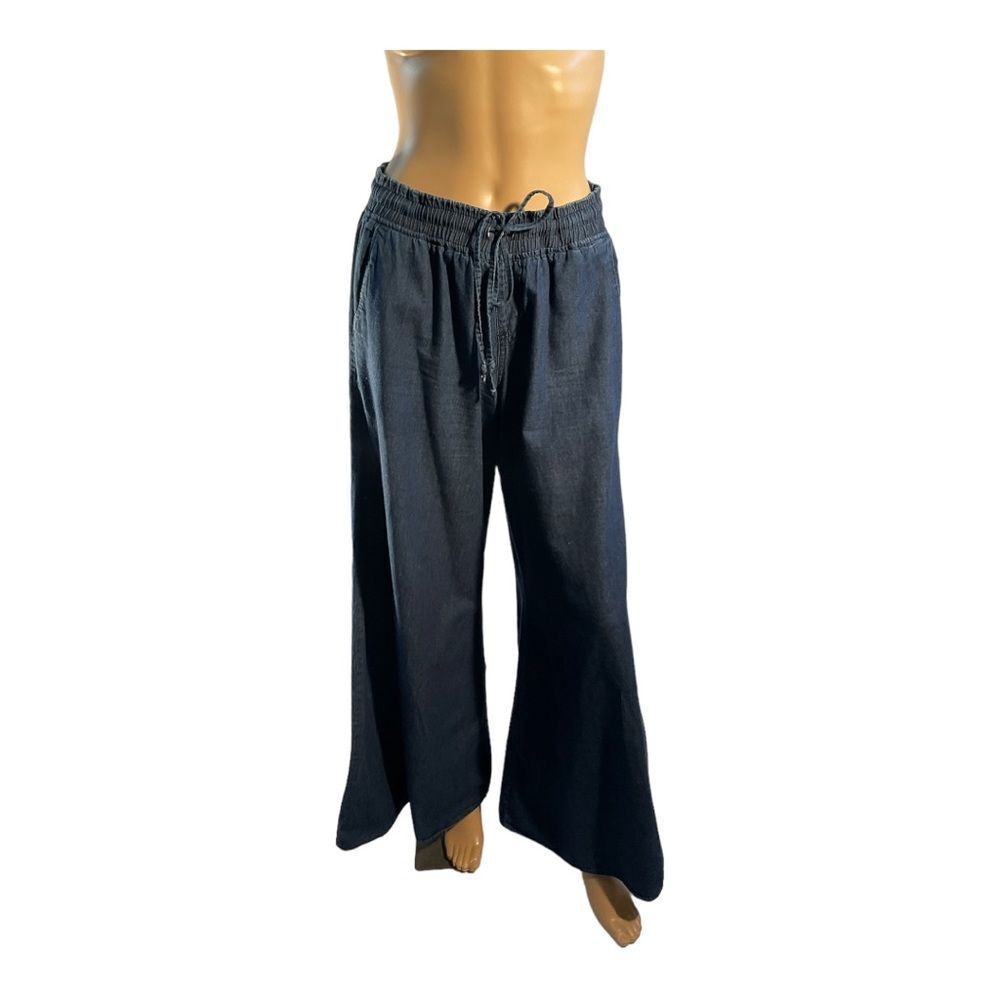 American BAZI Women’s Blue tie High Rise Wide Leg Jeans Pants Size L